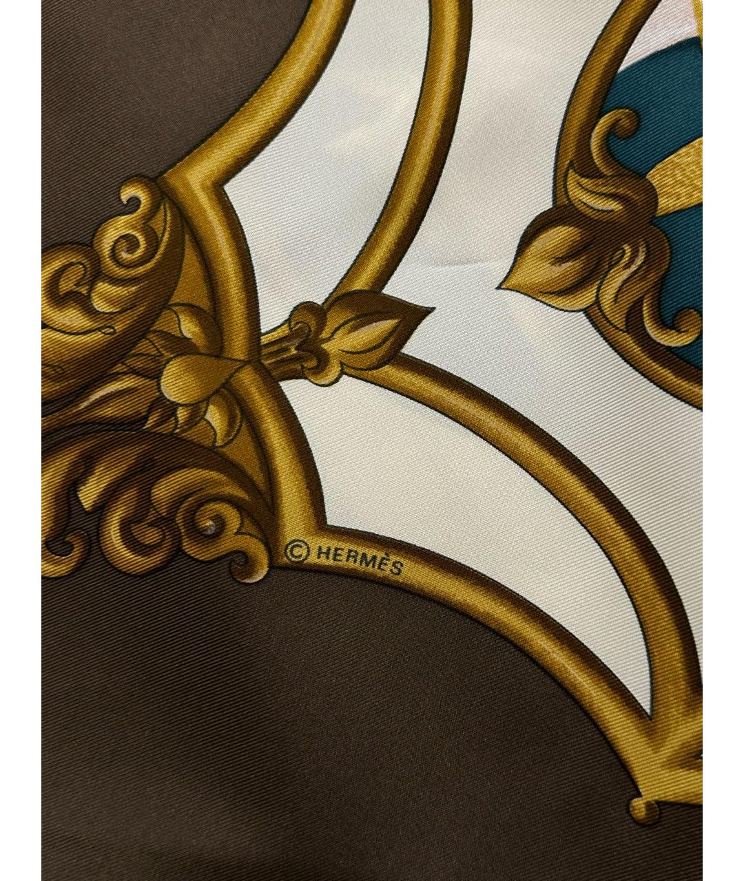 HERMES Коричневый шелковый платок, фото 7