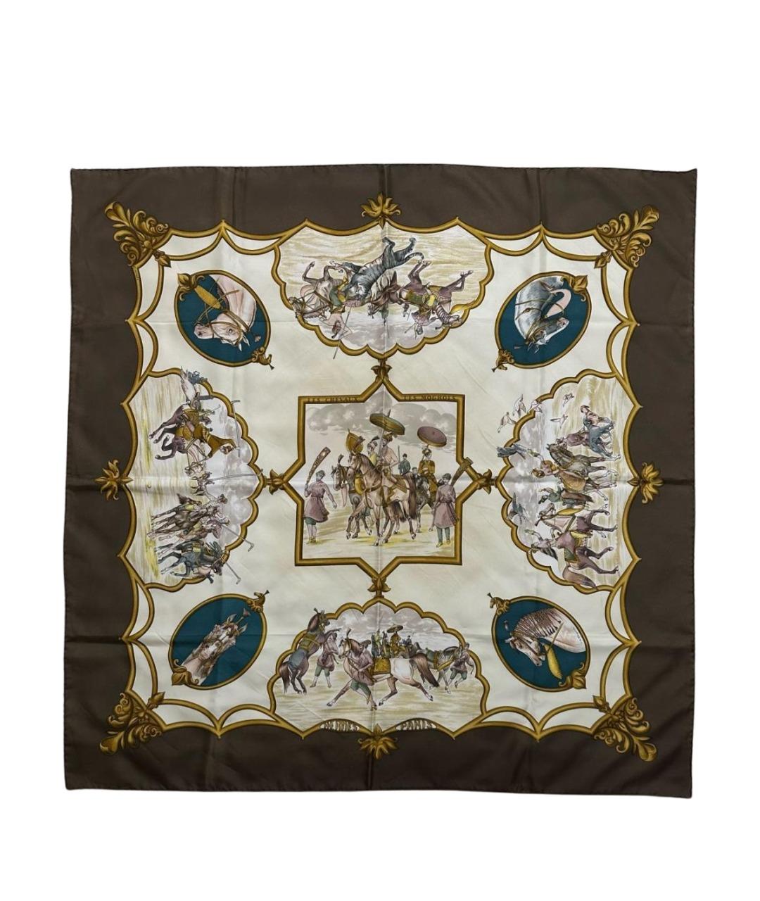 HERMES Коричневый шелковый платок, фото 1