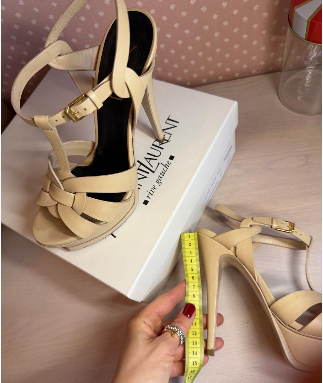 SAINT LAURENT Бежевые кожаные босоножки, фото 7