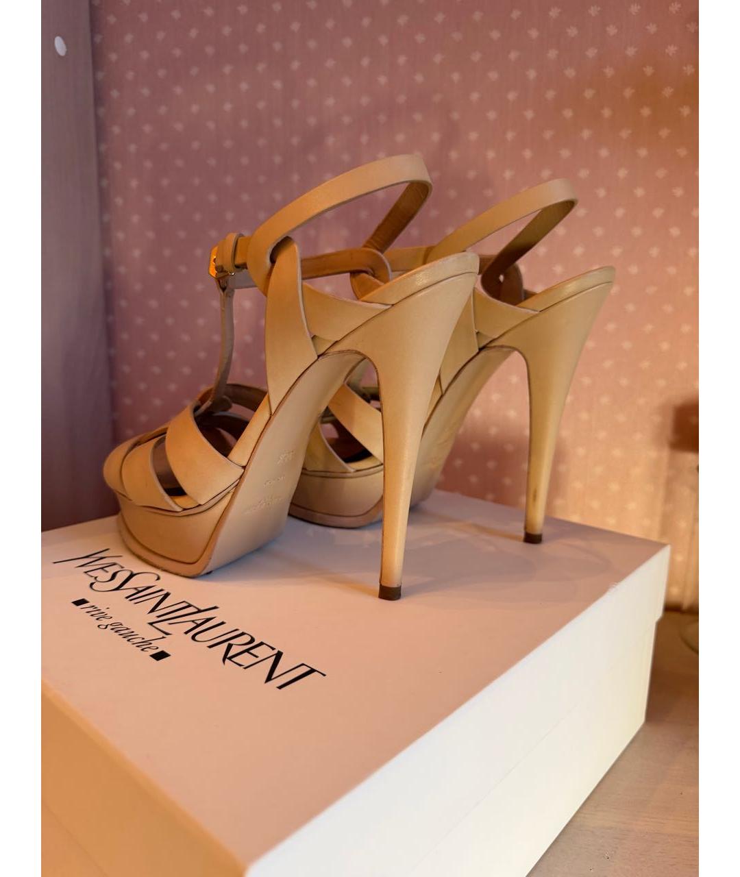 SAINT LAURENT Бежевые кожаные босоножки, фото 3