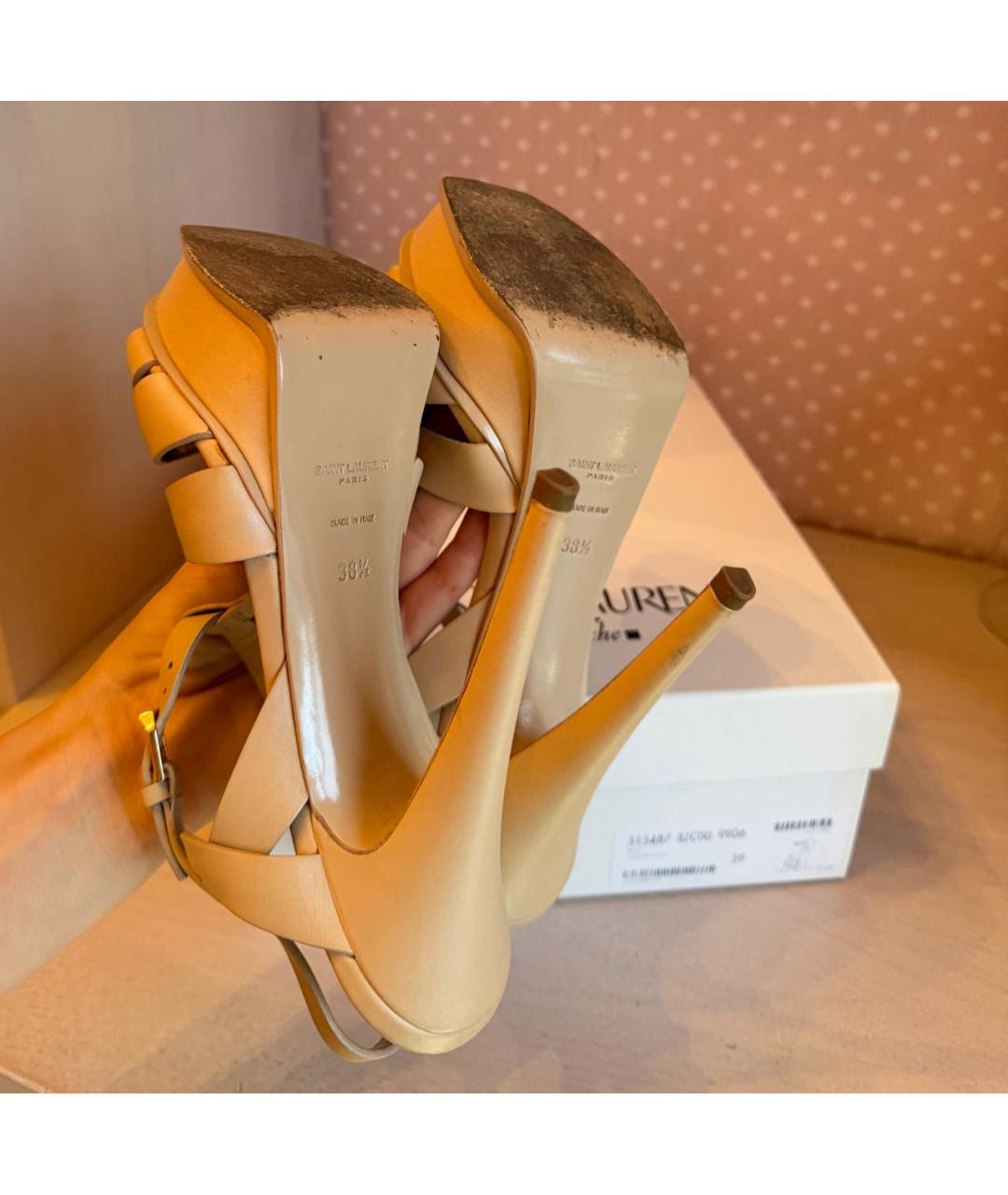 SAINT LAURENT Бежевые кожаные босоножки, фото 5