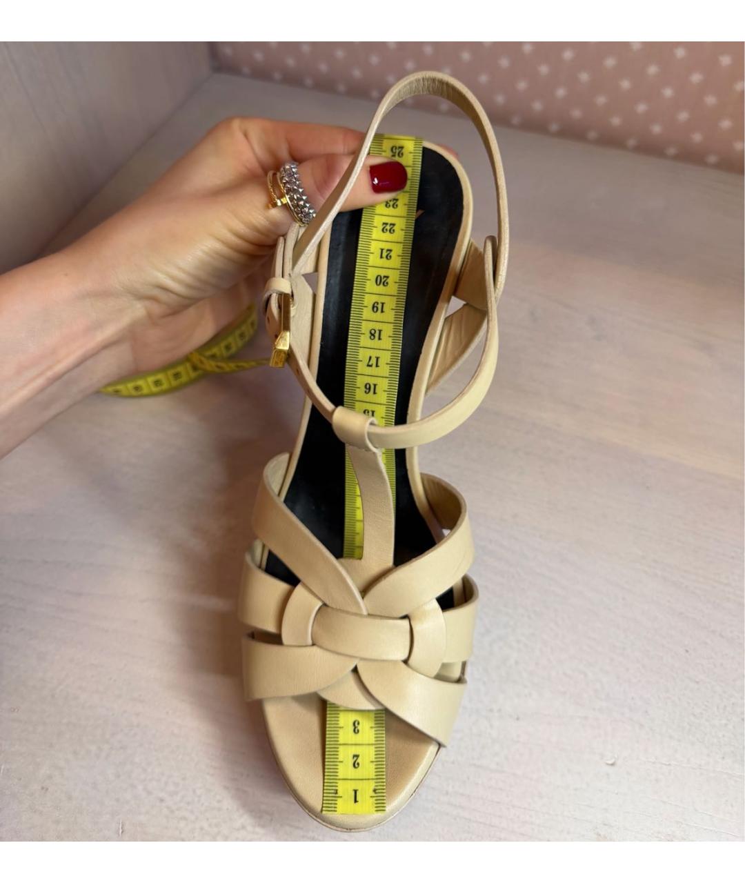 SAINT LAURENT Бежевые кожаные босоножки, фото 8