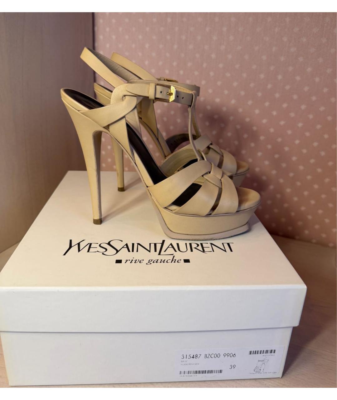 SAINT LAURENT Бежевые кожаные босоножки, фото 4