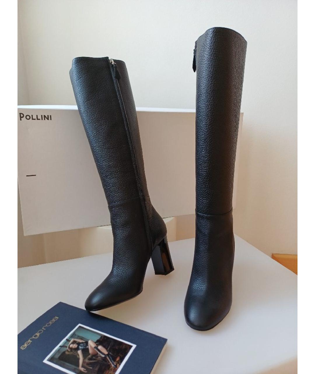 POLLINI Черные кожаные сапоги, фото 4