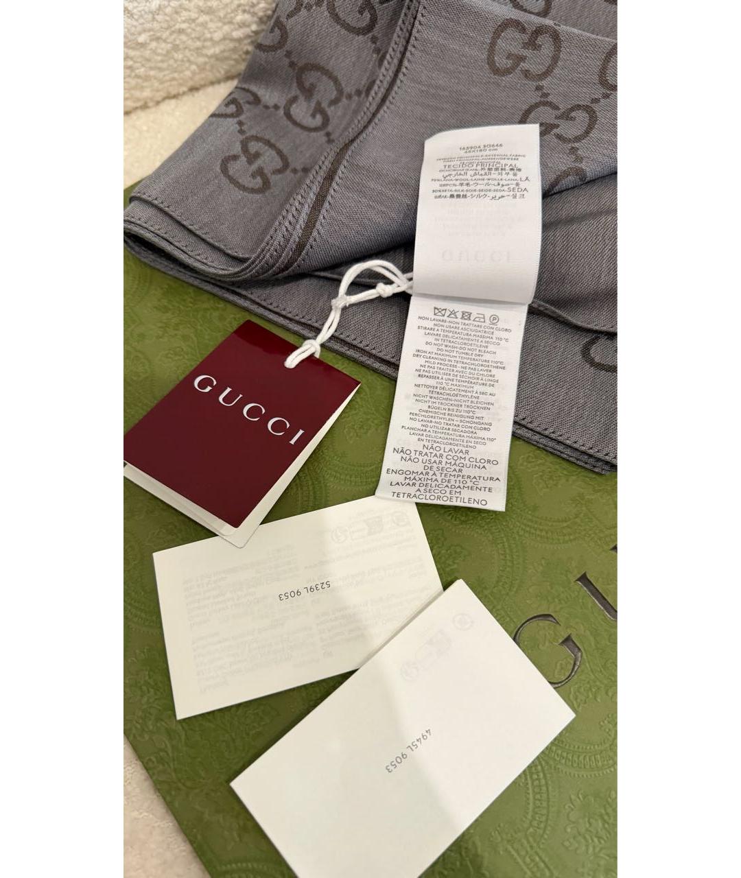 GUCCI Серый шерстяной шарф, фото 5