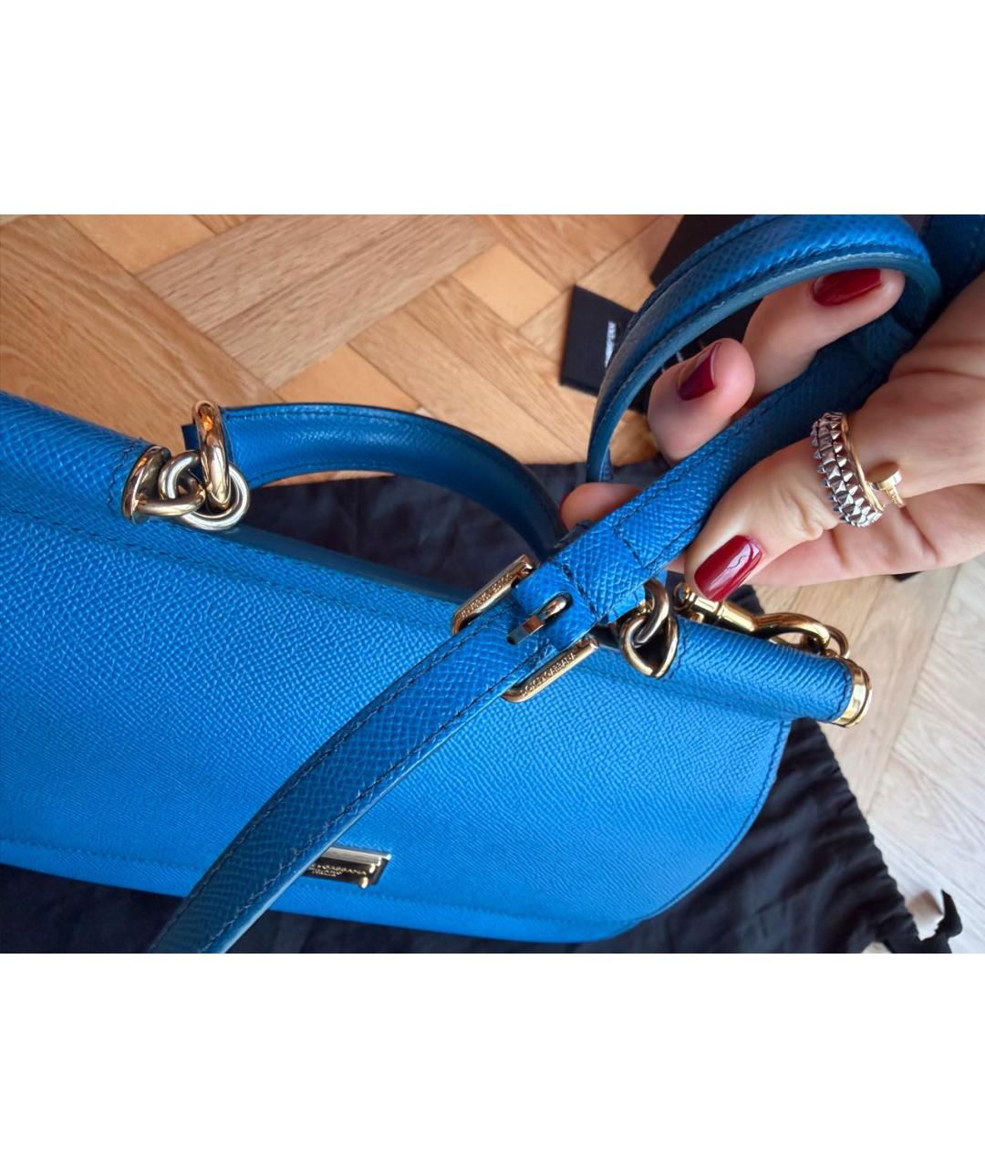 DOLCE&GABBANA Синяя кожаная сумка через плечо, фото 4