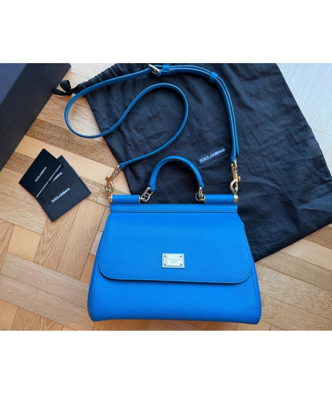 DOLCE&GABBANA Синяя кожаная сумка через плечо, фото 2
