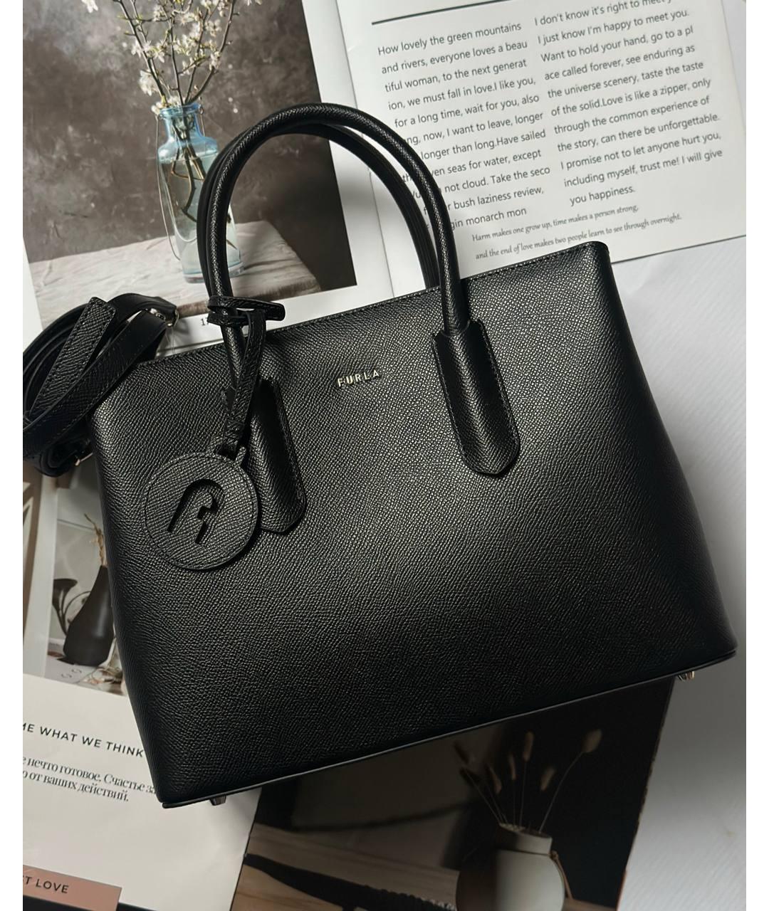 FURLA Черная кожаная сумка с короткими ручками, фото 5