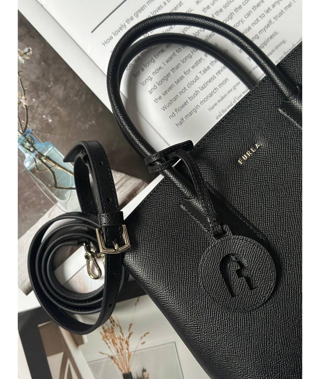 FURLA Черная кожаная сумка с короткими ручками, фото 8