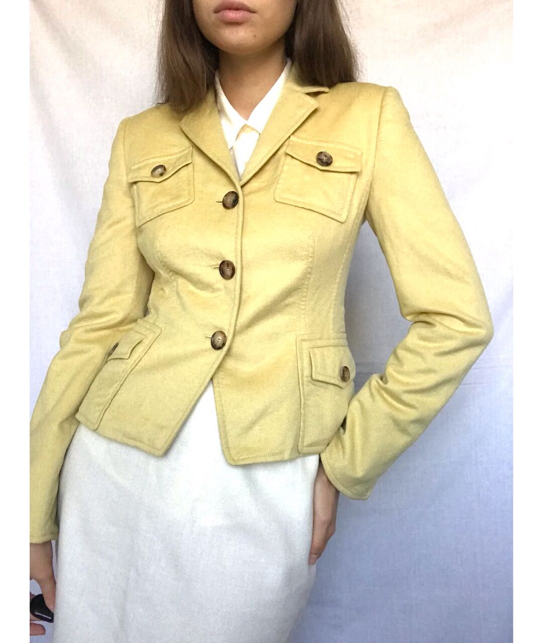 AKRIS PUNTO Желтый шерстяной жакет/пиджак, фото 2