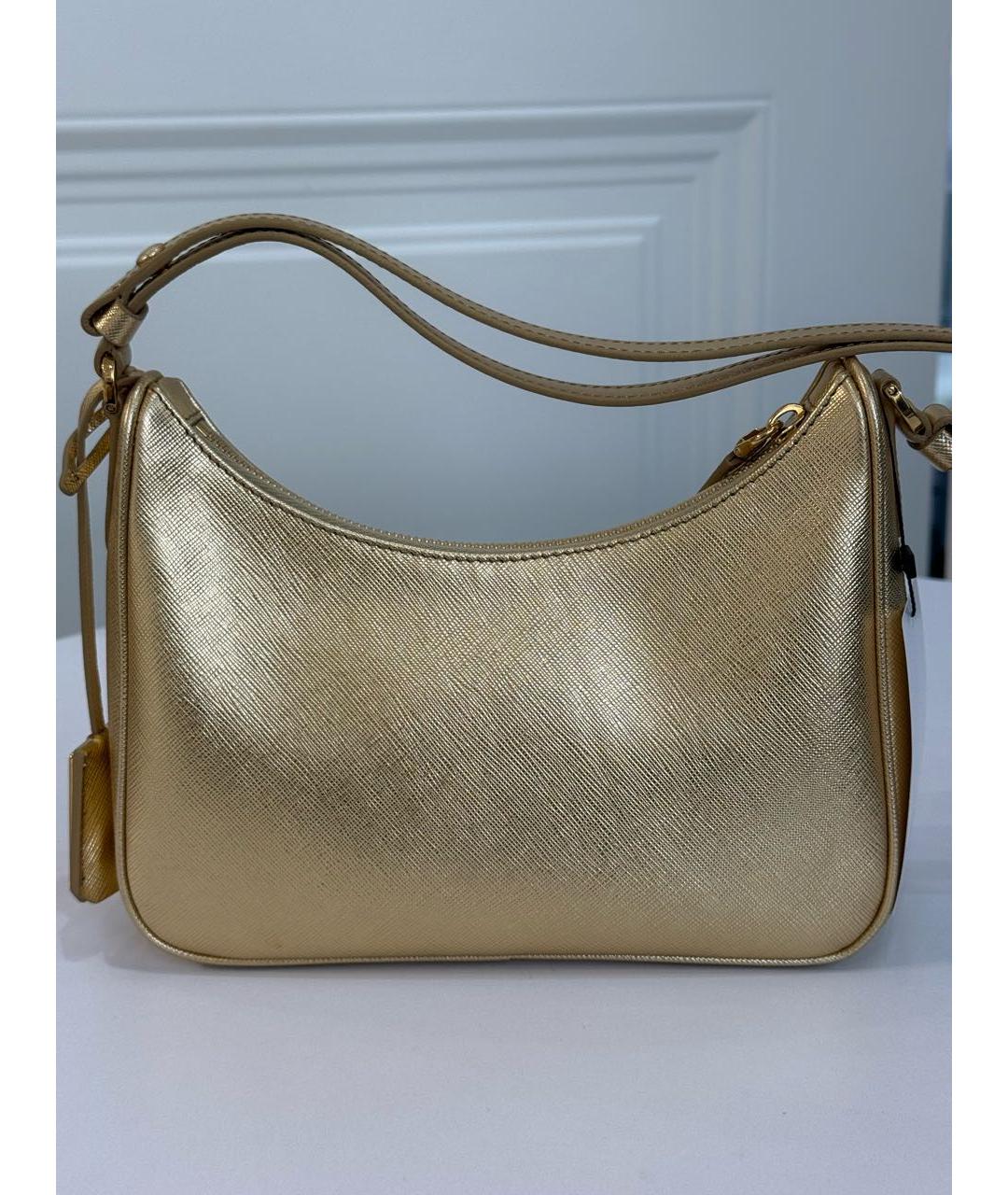 PRADA Золотая кожаная сумка с короткими ручками, фото 2