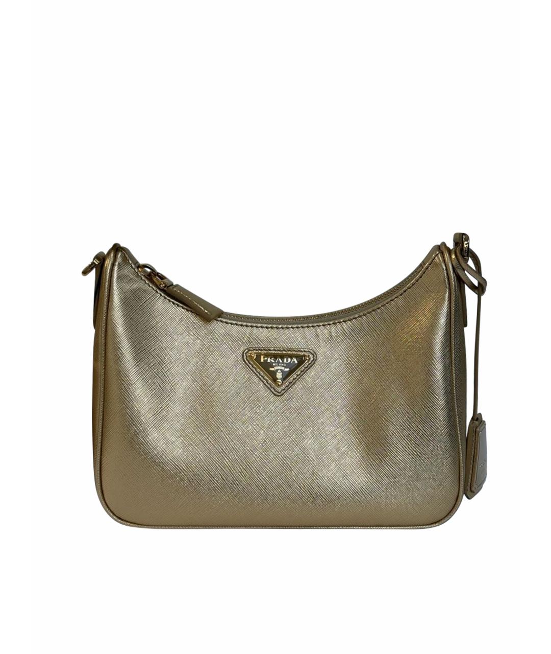 PRADA Золотая кожаная сумка с короткими ручками, фото 1