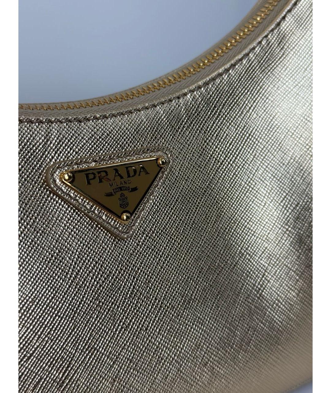 PRADA Золотая кожаная сумка с короткими ручками, фото 4