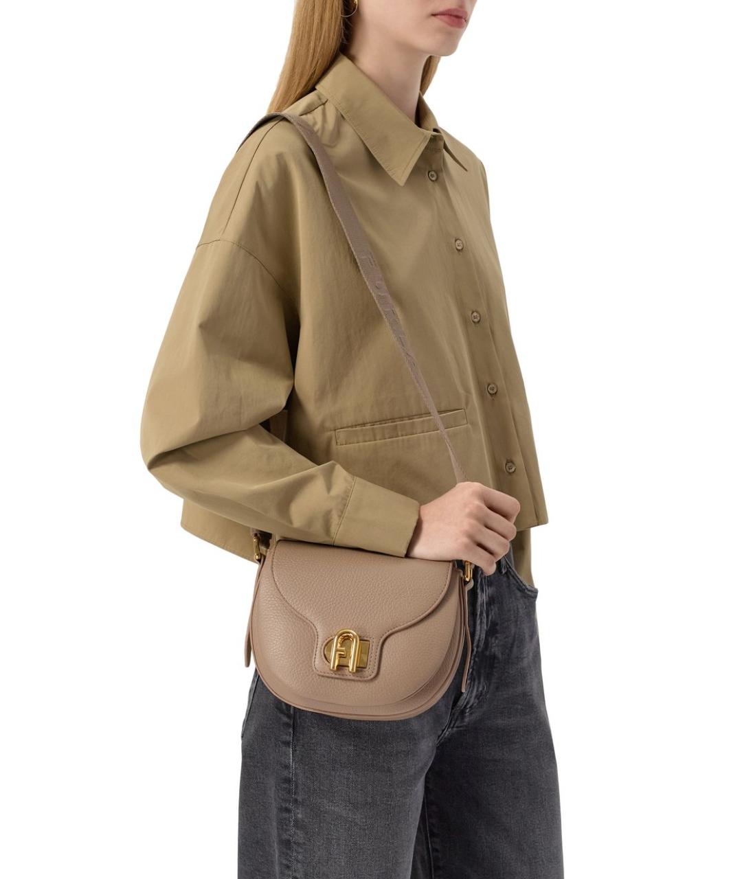 FURLA Бежевая кожаная сумка через плечо, фото 5