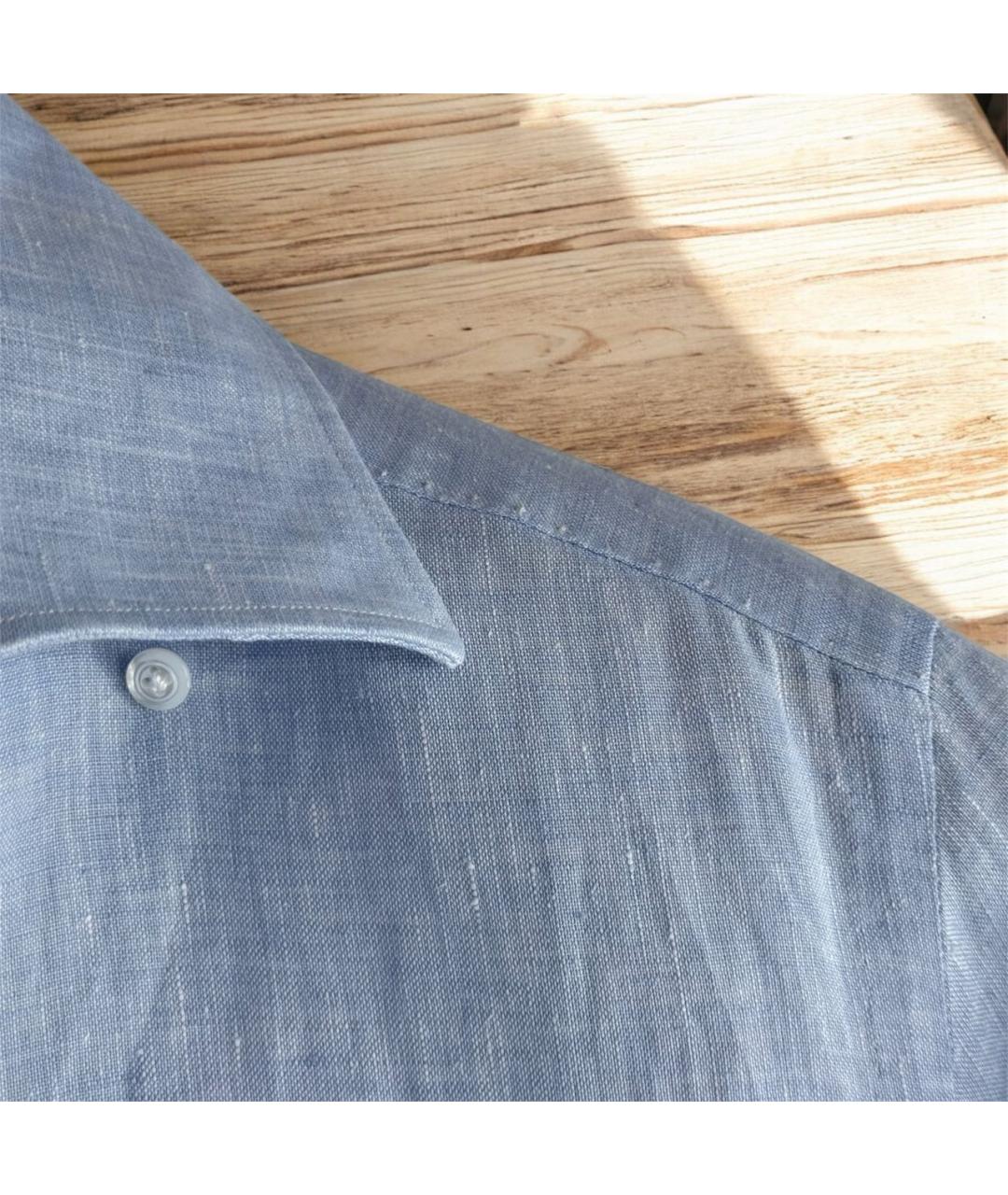 FINAMORE Голубая льняная классическая рубашка, фото 3