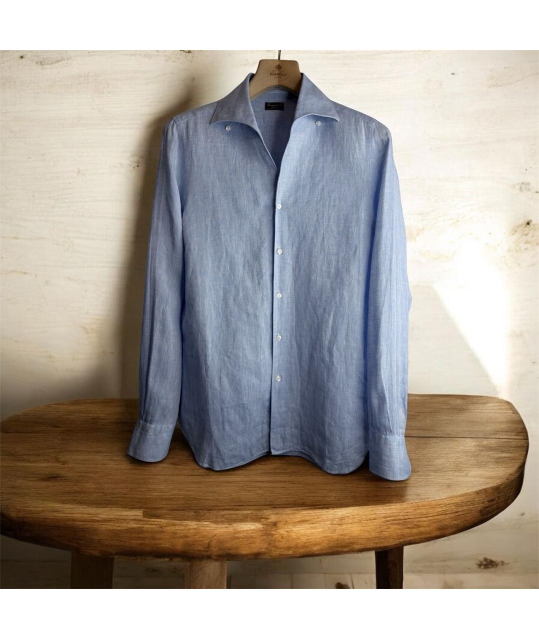 FINAMORE Голубая льняная классическая рубашка, фото 9
