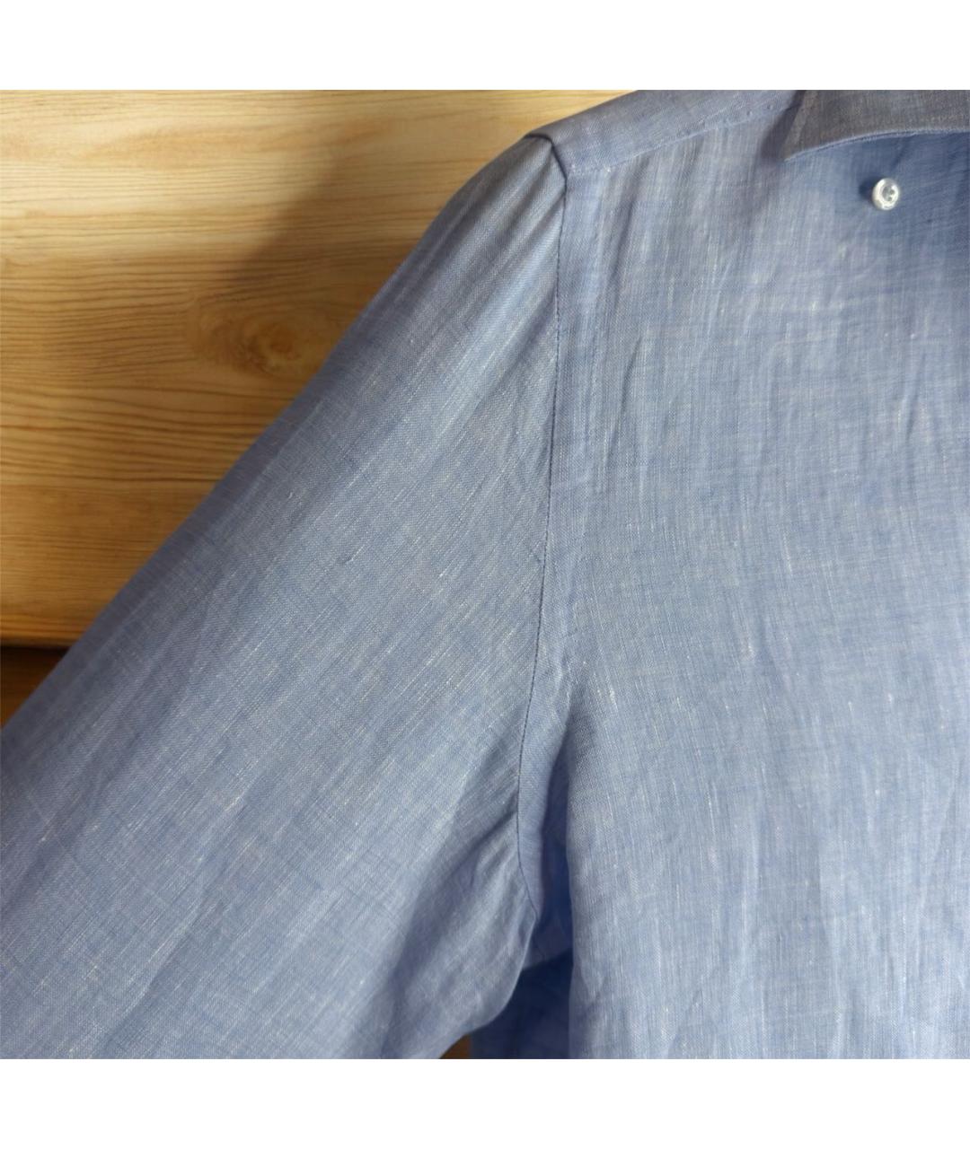 FINAMORE Голубая льняная классическая рубашка, фото 4