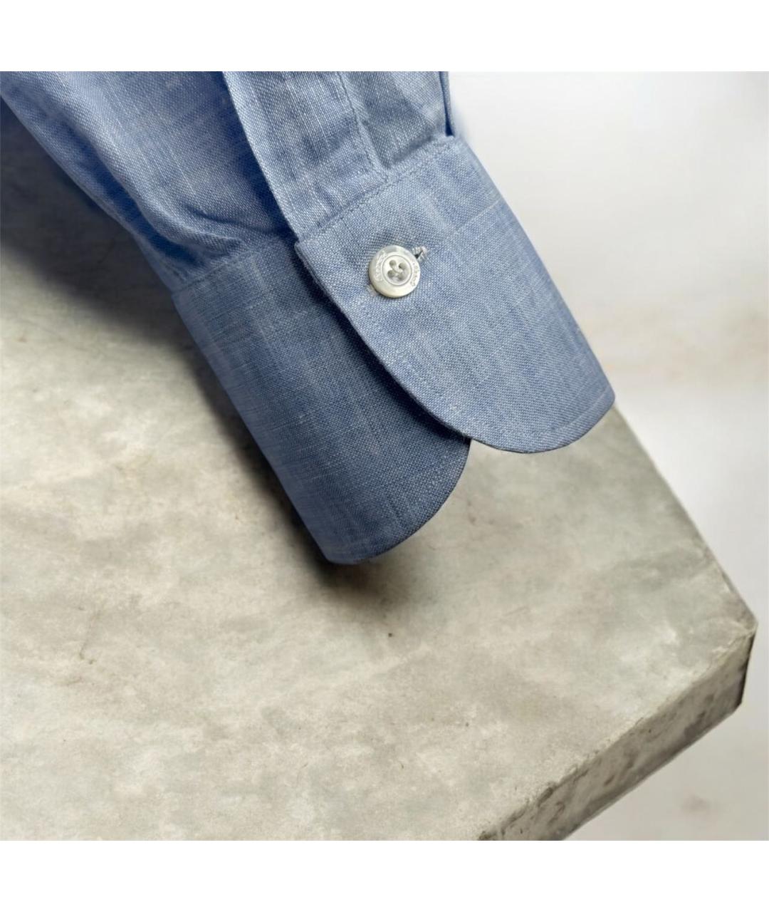 FINAMORE Голубая льняная классическая рубашка, фото 6