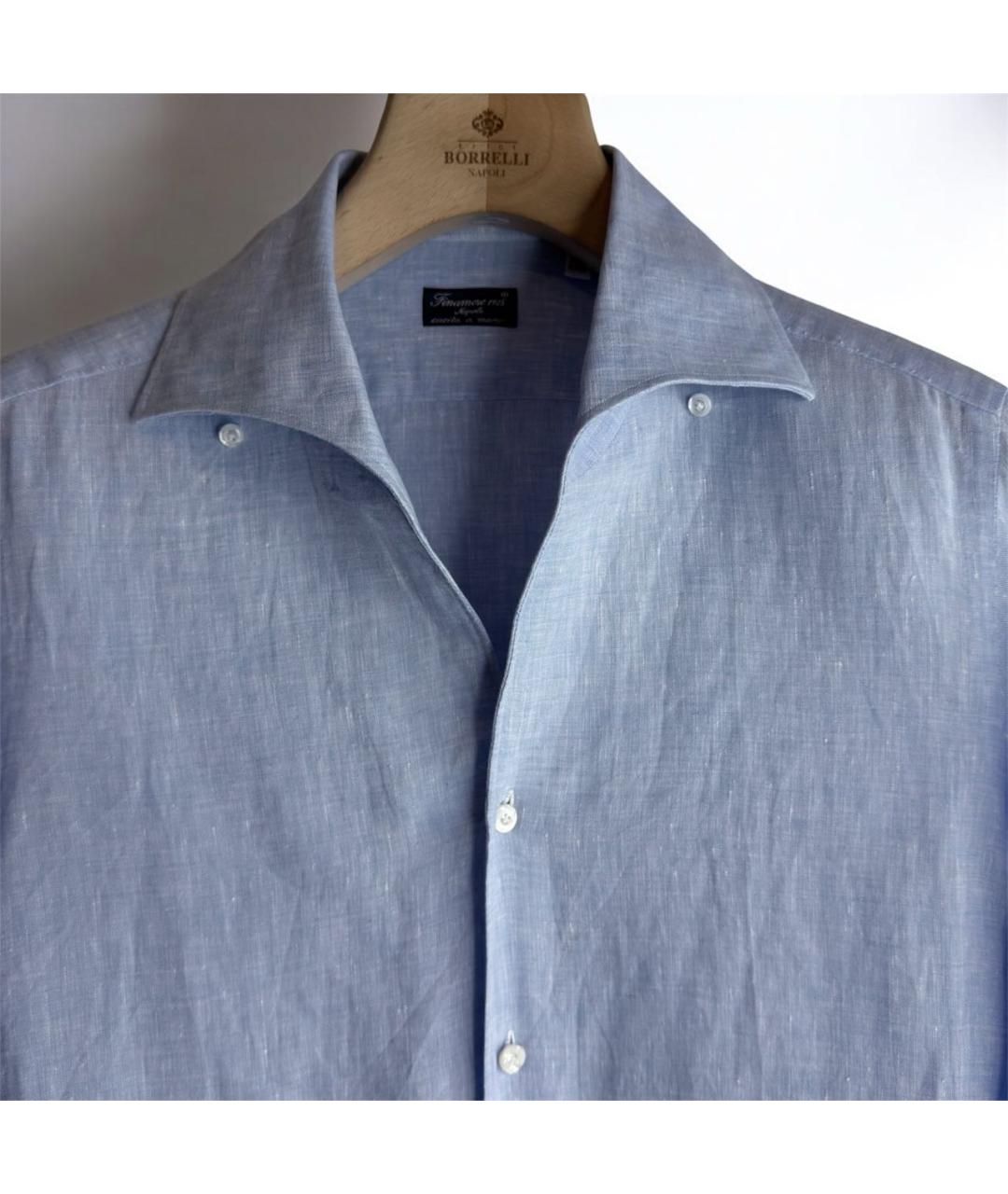 FINAMORE Голубая льняная классическая рубашка, фото 2