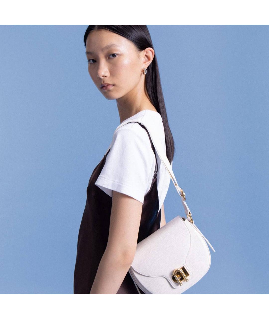 FURLA Бежевая кожаная сумка через плечо, фото 5