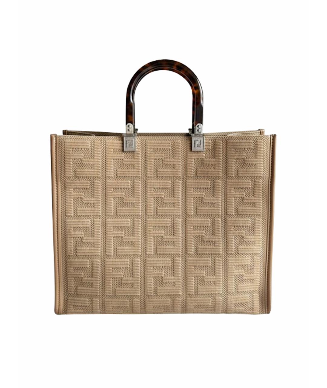 FENDI Бежевая тканевая сумка тоут, фото 1