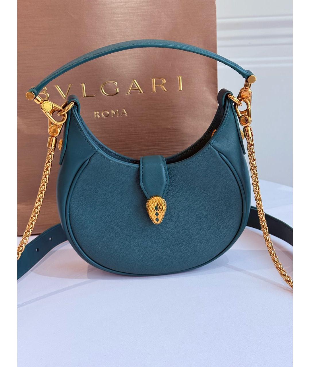 BVLGARI Зеленая кожаная сумка через плечо, фото 8