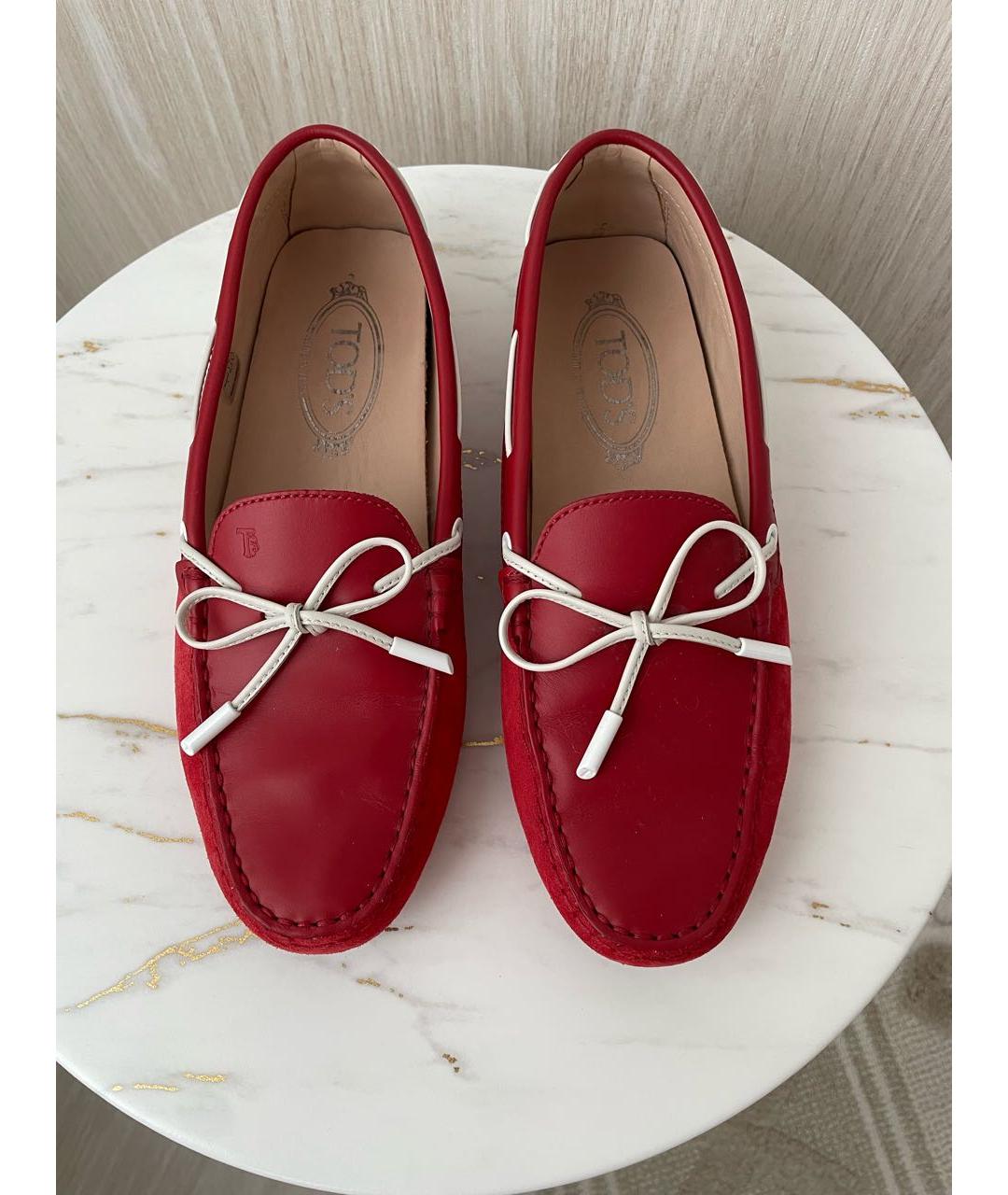 TOD'S Красные кожаные мокасины, фото 2