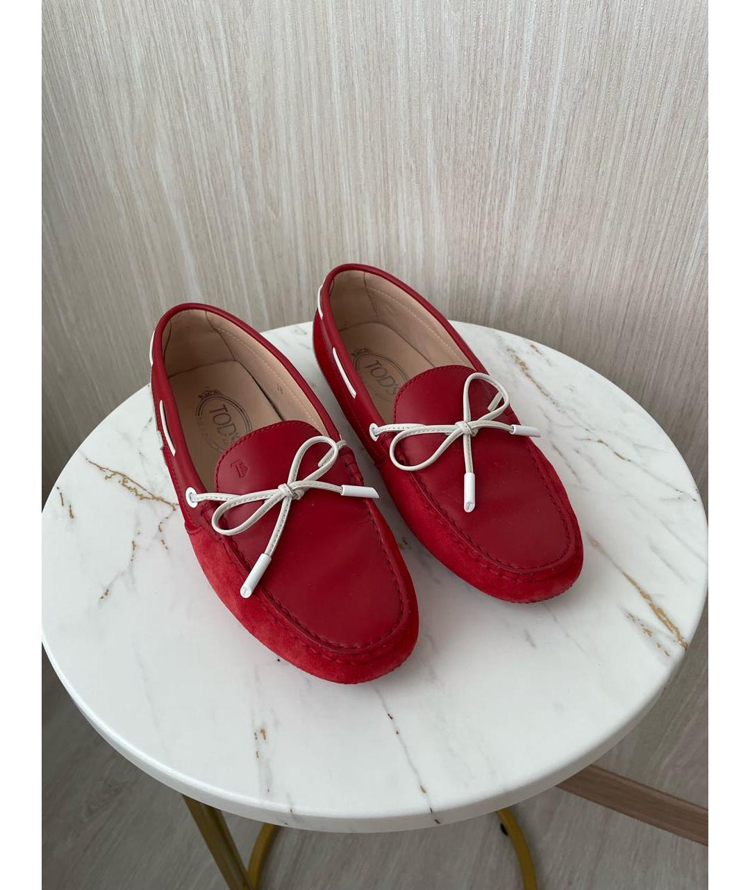 TOD'S Красные кожаные мокасины, фото 5