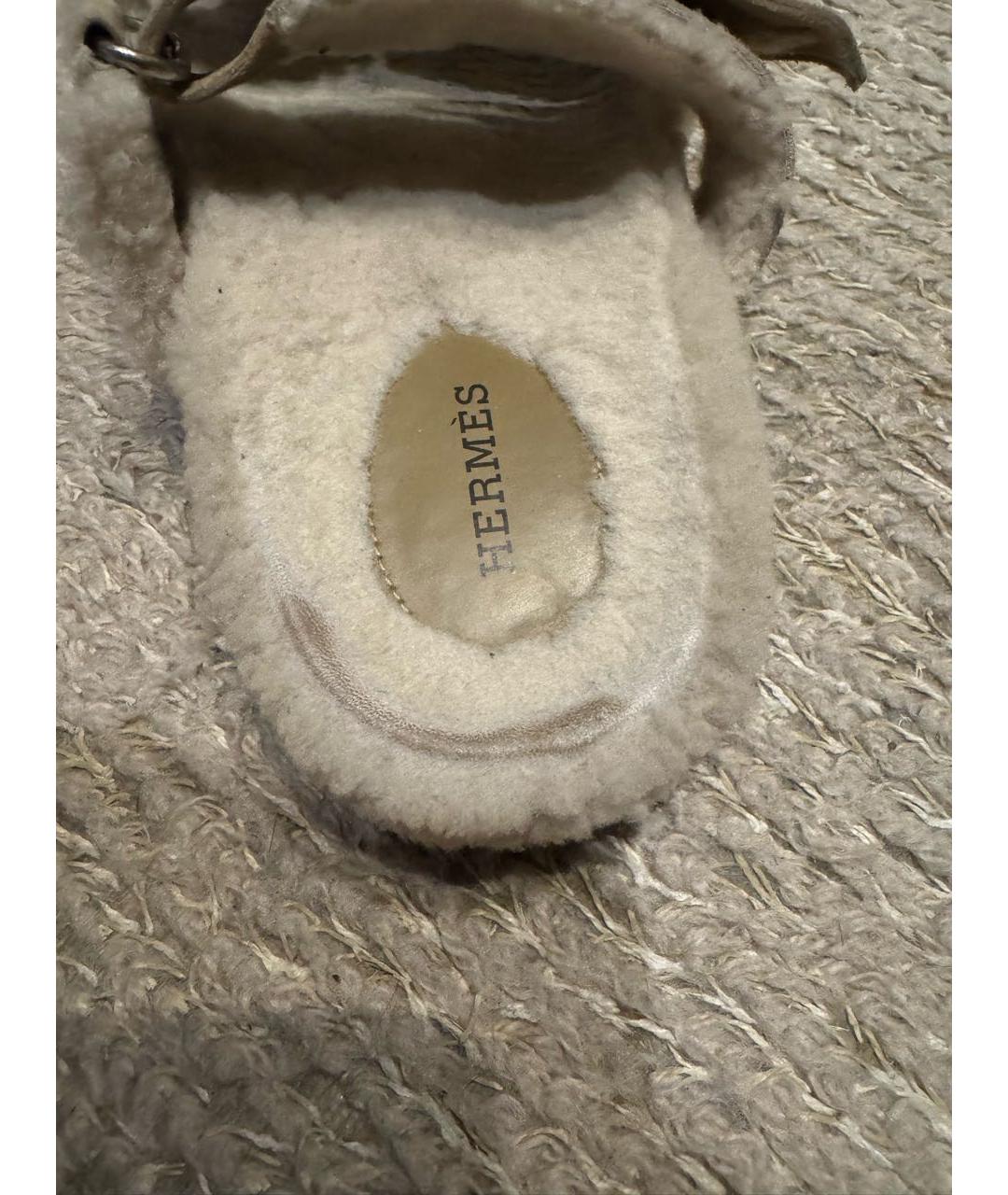 HERMES Бежевые замшевые шлепанцы, фото 6