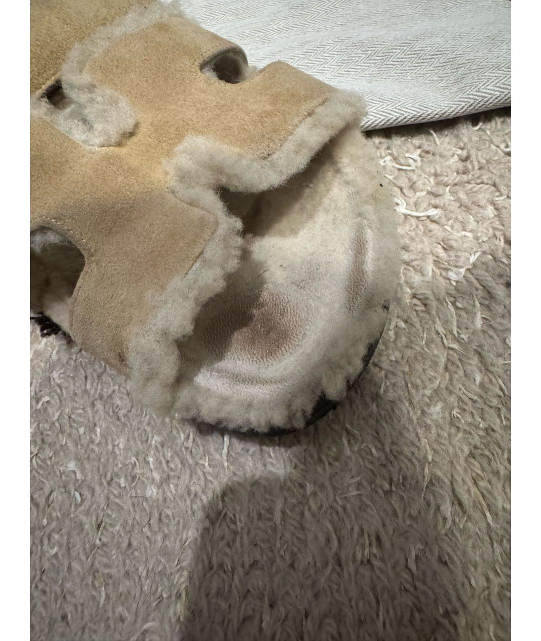 HERMES Бежевые замшевые шлепанцы, фото 8