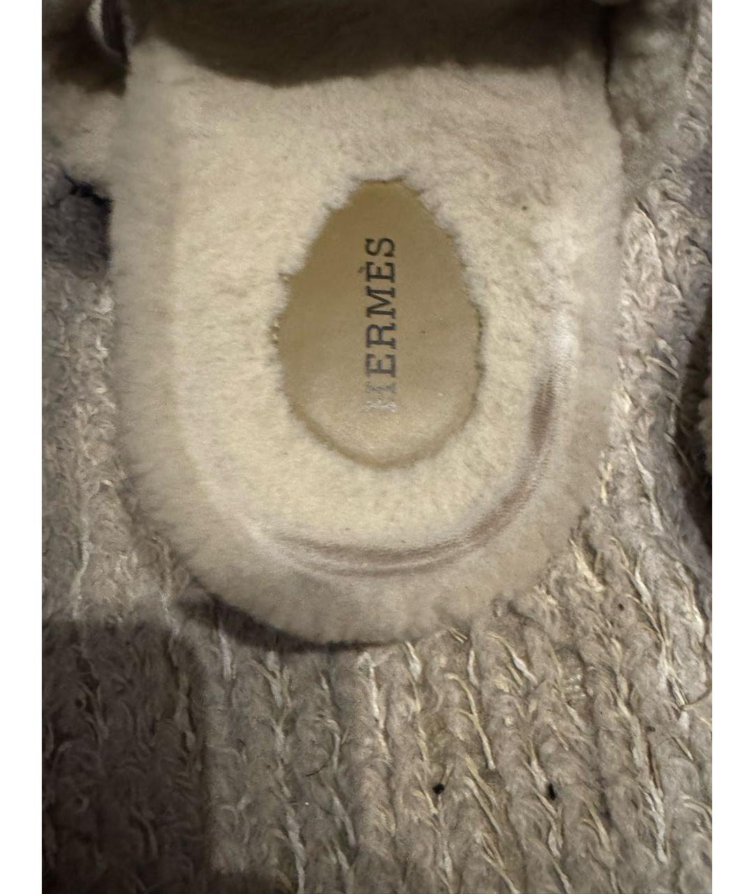 HERMES Бежевые замшевые шлепанцы, фото 7