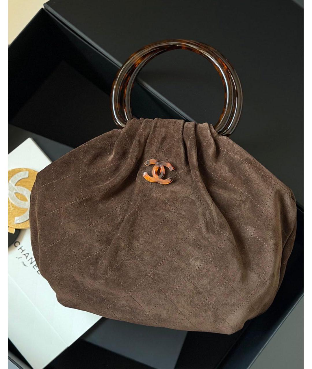CHANEL Коричневая замшевая сумка с короткими ручками, фото 3
