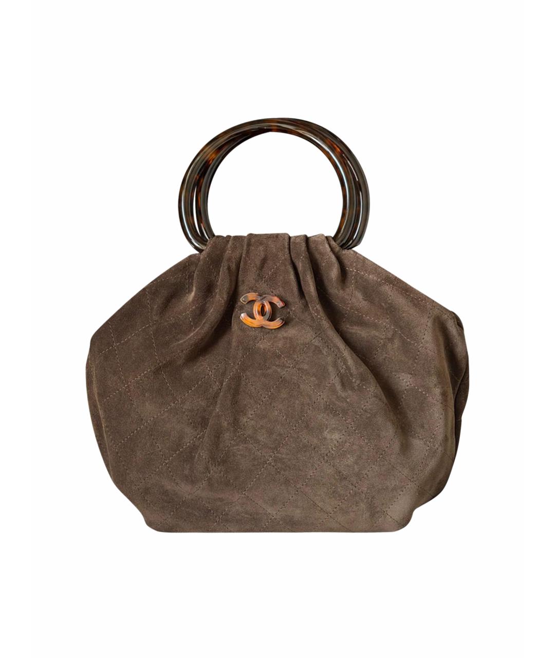 CHANEL Коричневая замшевая сумка с короткими ручками, фото 1