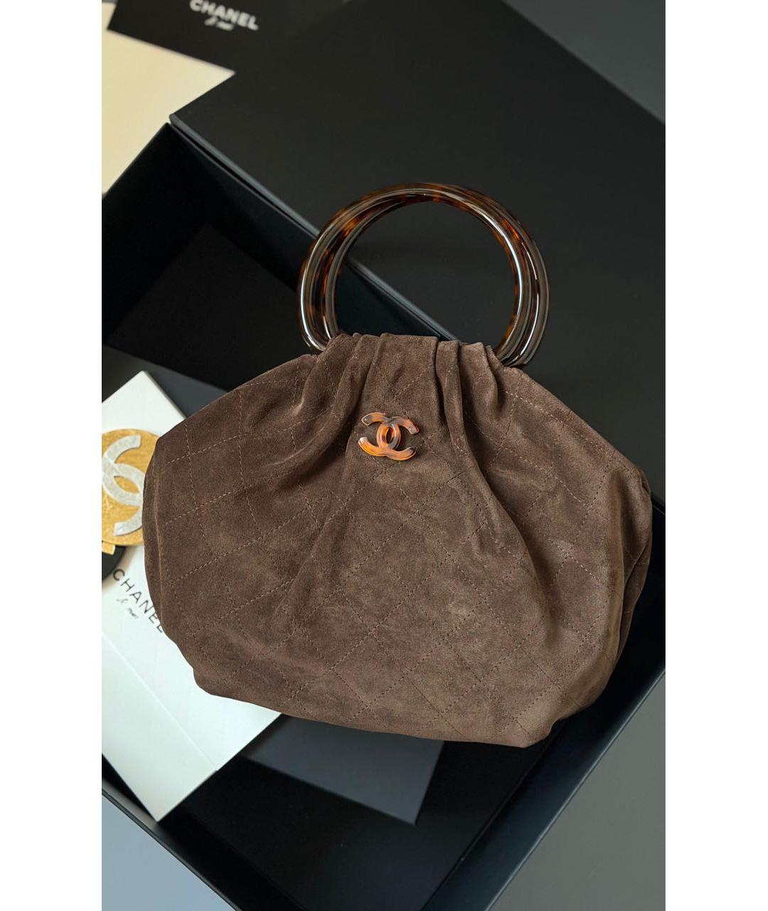 CHANEL Коричневая замшевая сумка с короткими ручками, фото 2