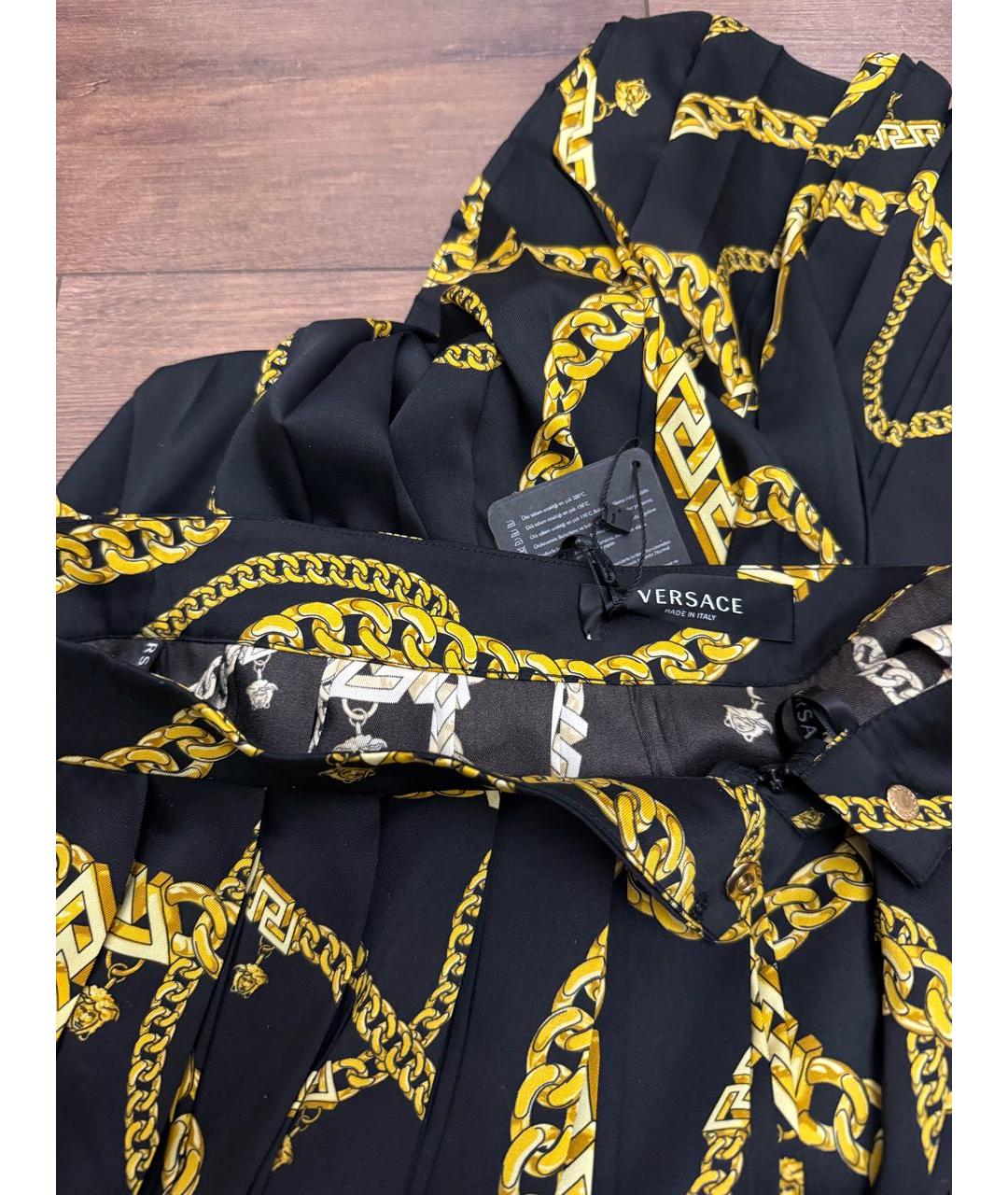 VERSACE Черная шелковая юбка миди, фото 3