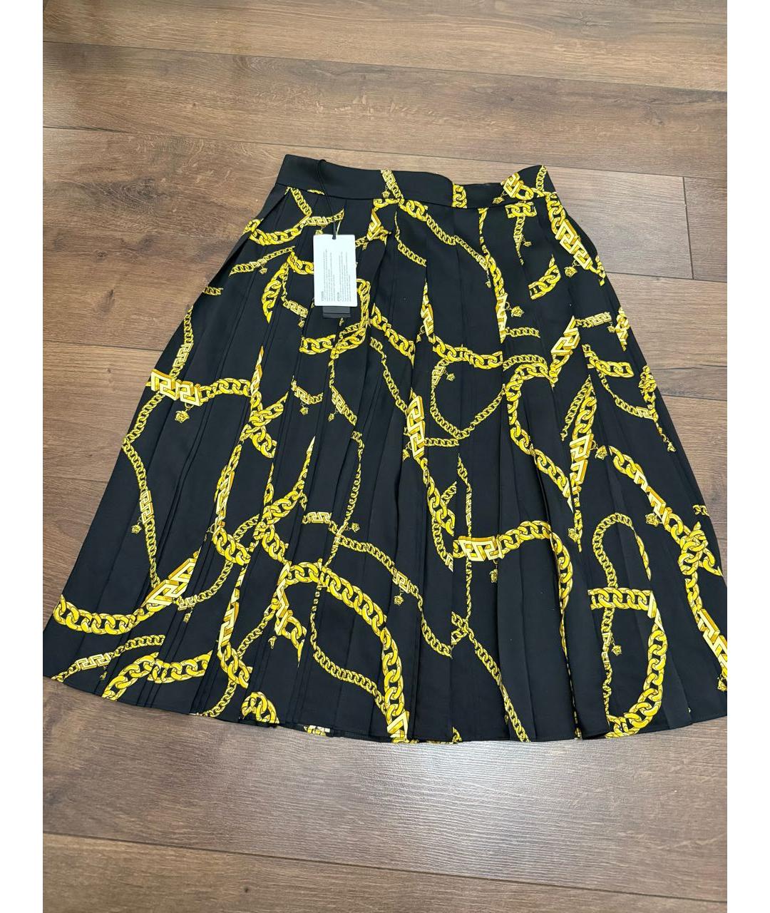 VERSACE Черная шелковая юбка миди, фото 5