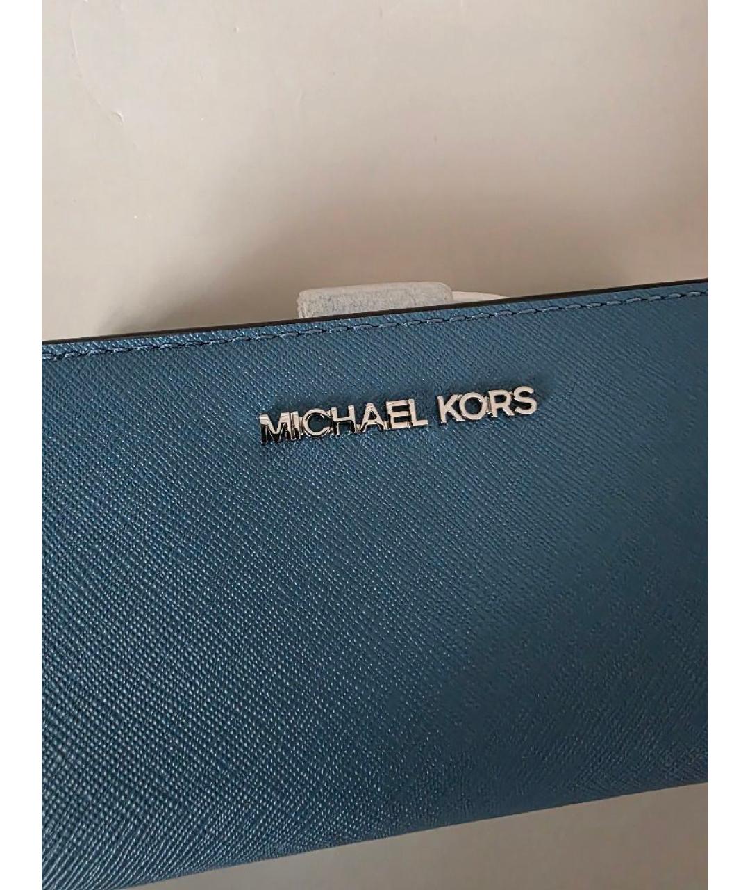 MICHAEL KORS Голубой кожаный кошелек, фото 6