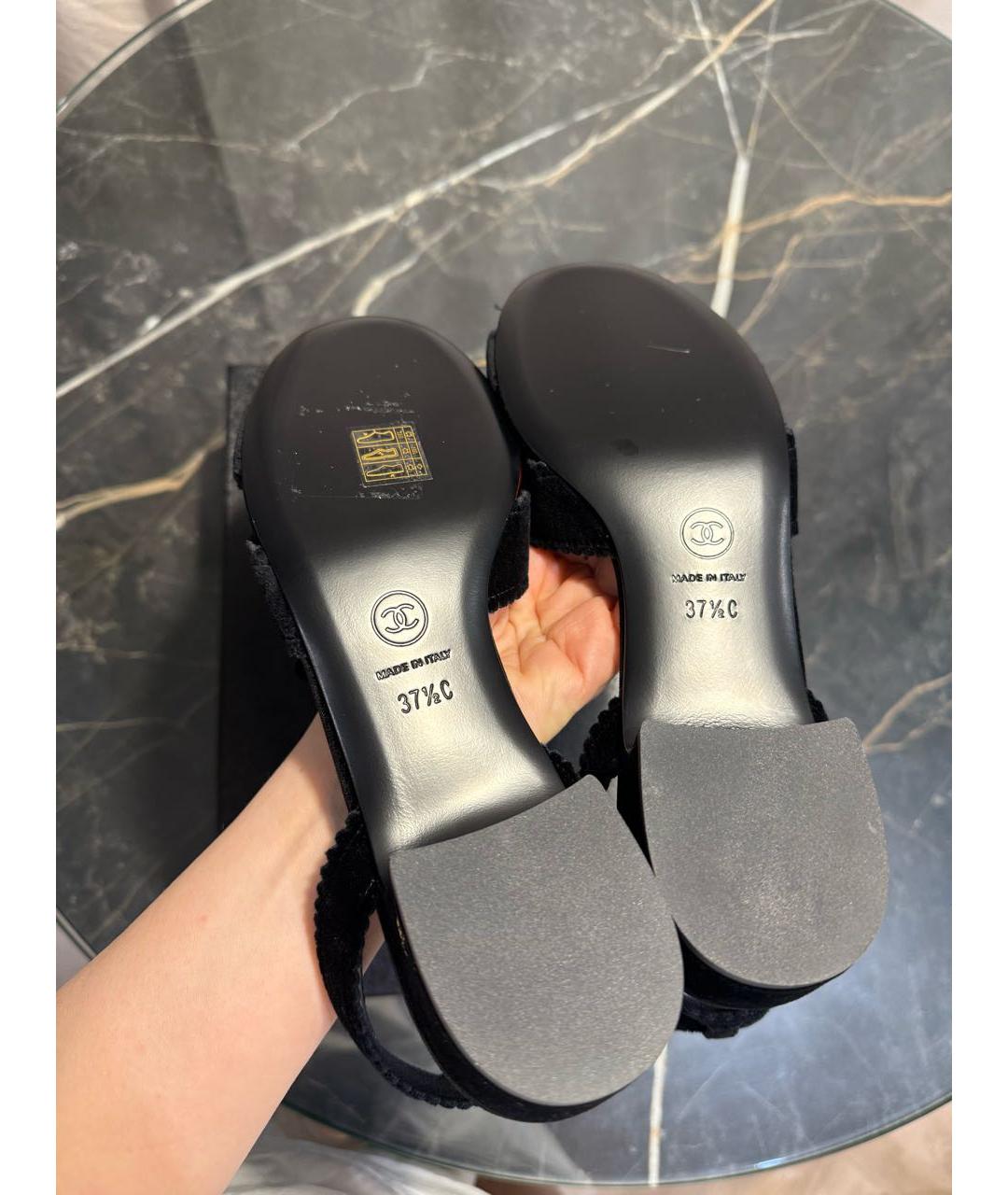 CHANEL Черные бархатные босоножки, фото 7