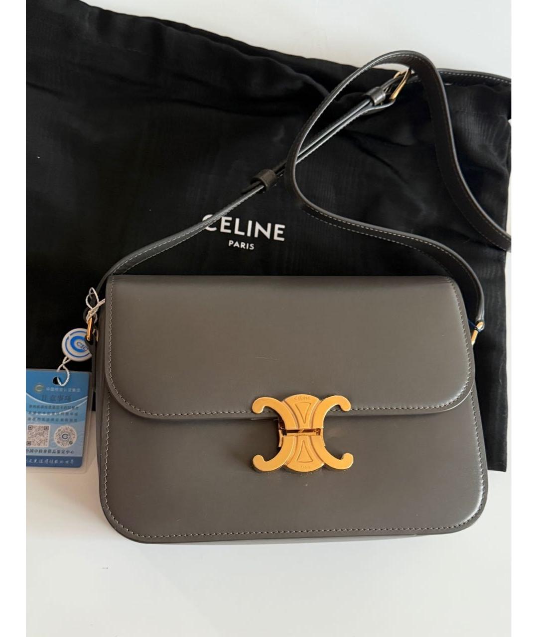 CELINE Серая кожаная сумка через плечо, фото 6