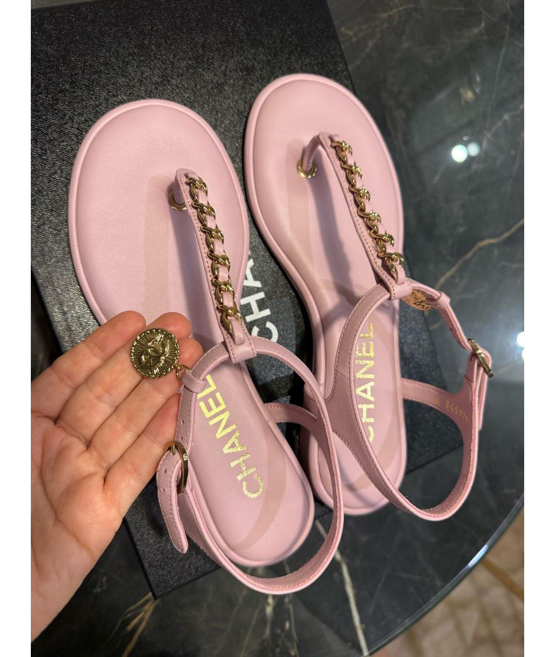 CHANEL Розовые кожаные сандалии, фото 6