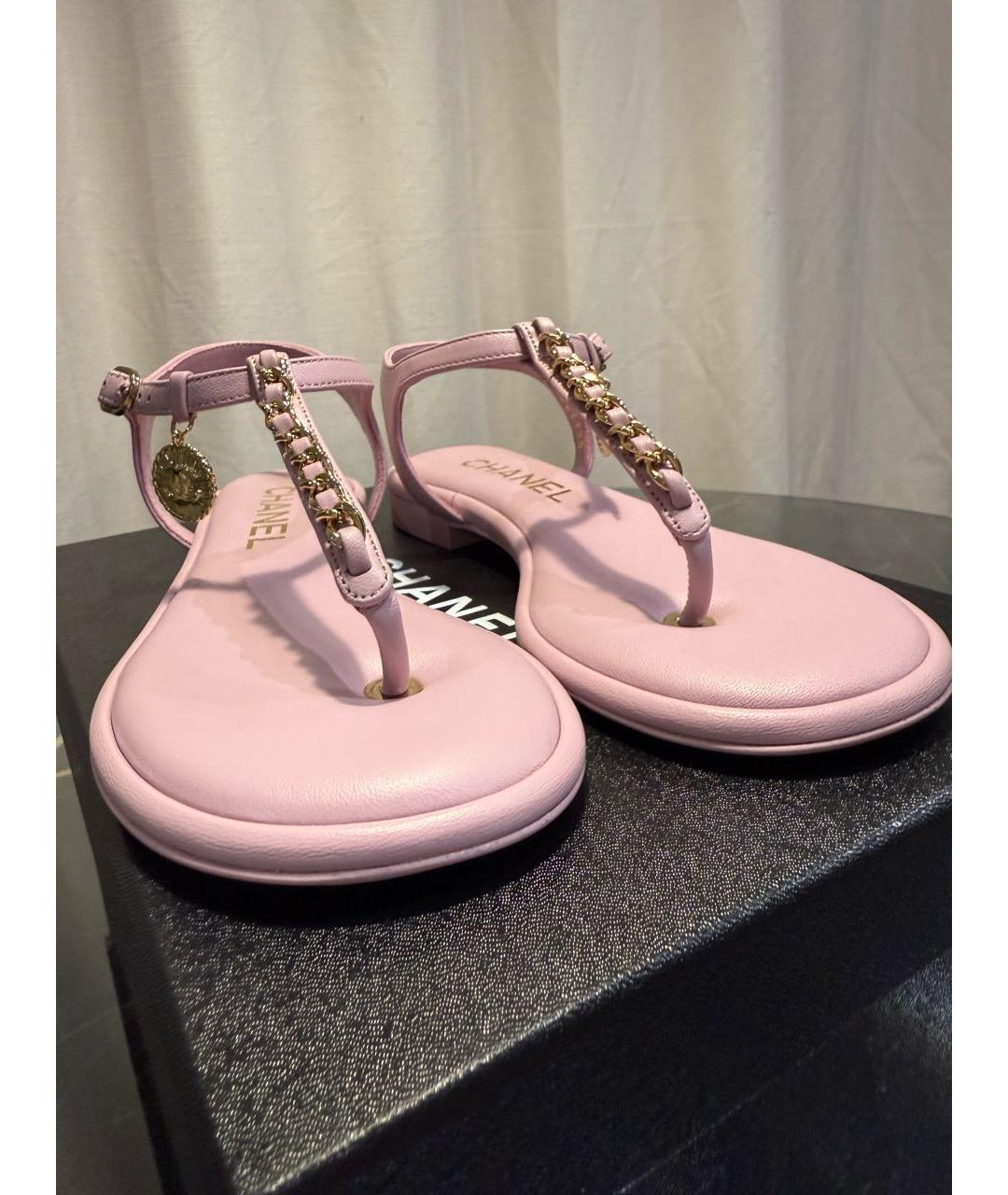 CHANEL Розовые кожаные сандалии, фото 7