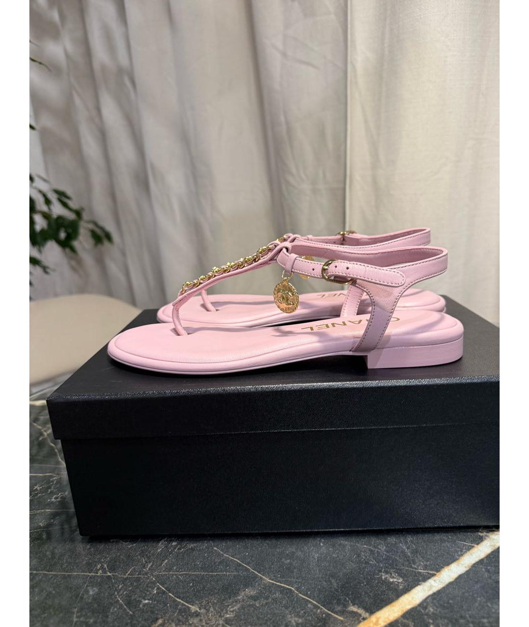 CHANEL Розовые кожаные сандалии, фото 9
