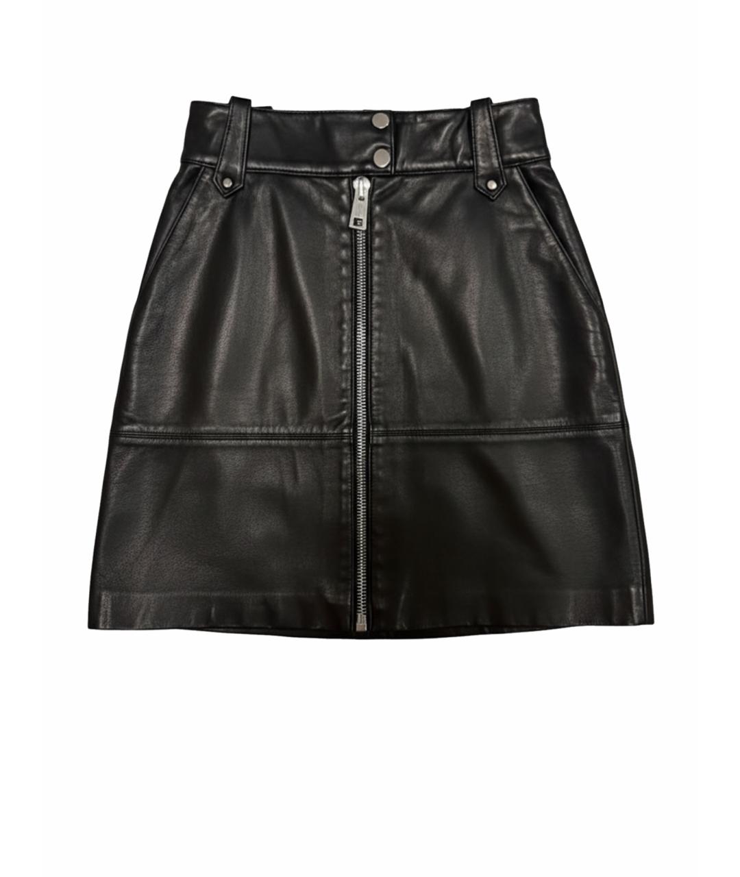PINKO Черная кожаная юбка мини, фото 1