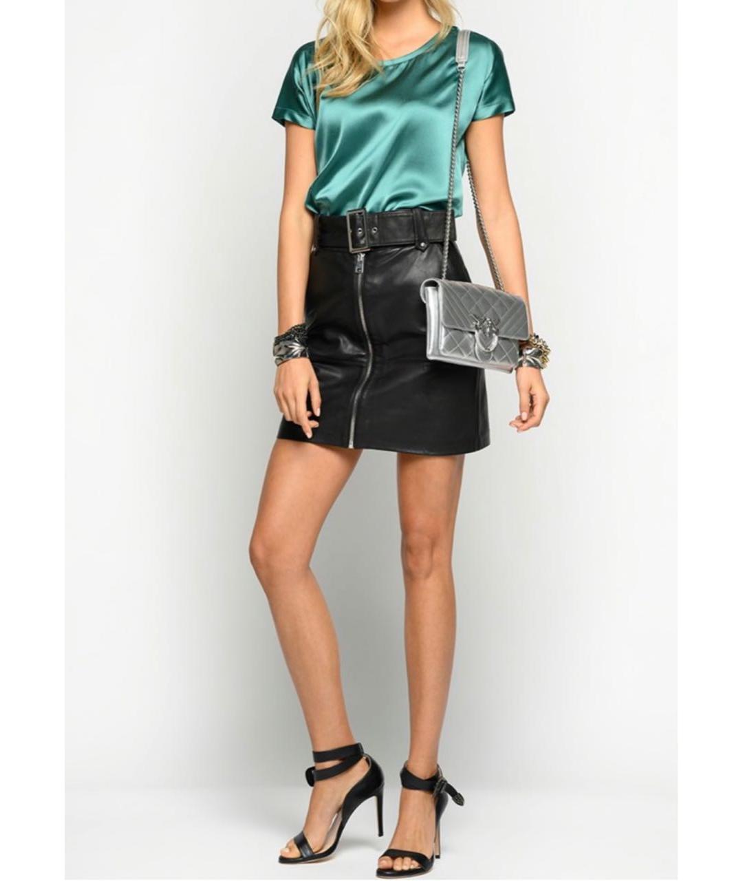 PINKO Черная кожаная юбка мини, фото 2