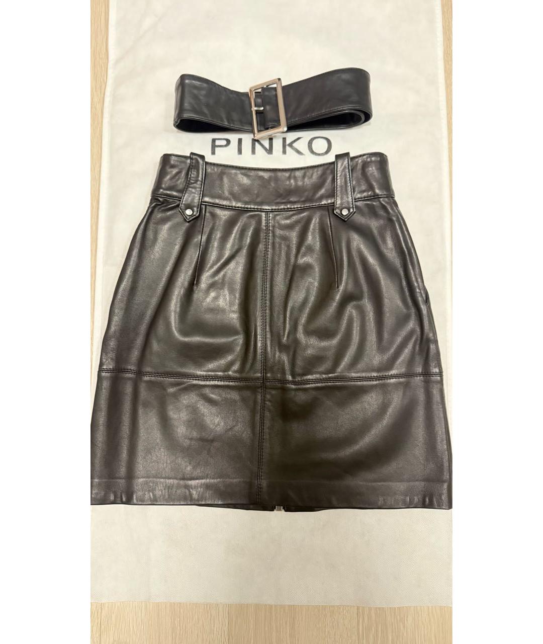 PINKO Черная кожаная юбка мини, фото 6