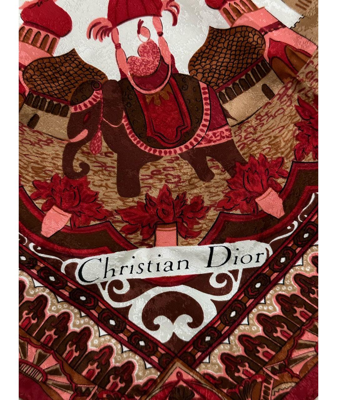 CHRISTIAN DIOR Бордовый шелковый платок, фото 3
