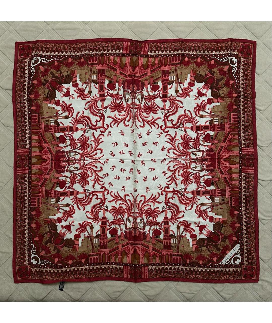 CHRISTIAN DIOR Бордовый шелковый платок, фото 5
