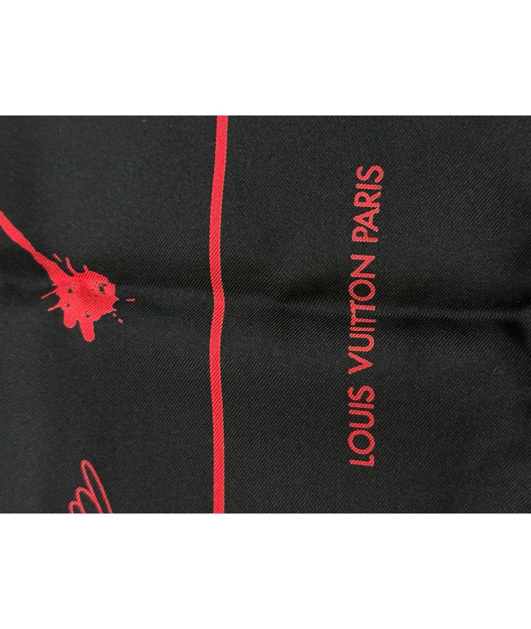 LOUIS VUITTON Черный шелковый платок, фото 2