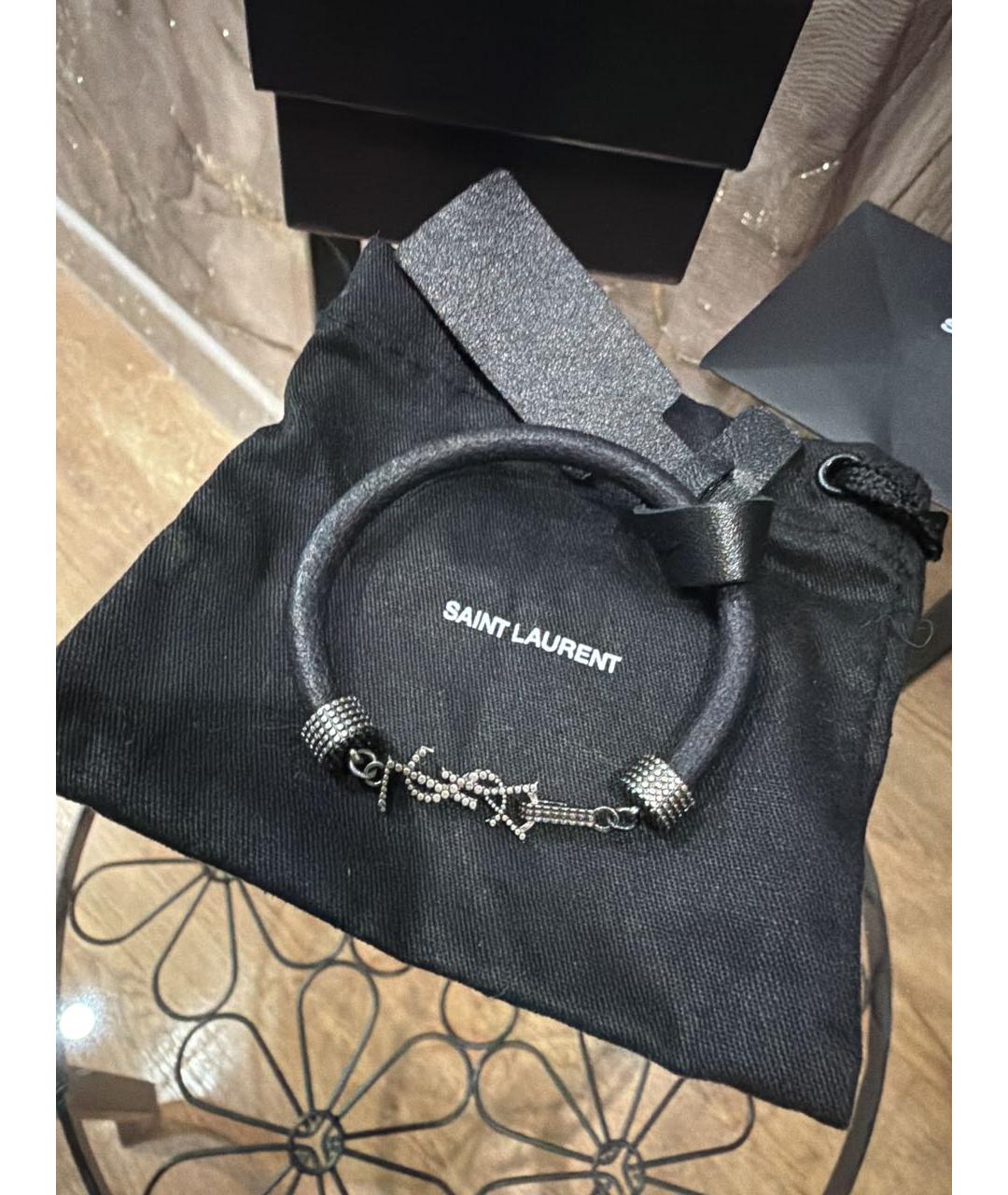 SAINT LAURENT Черный кожаный браслет, фото 4