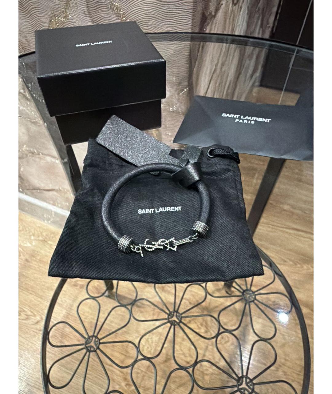 SAINT LAURENT Черный кожаный браслет, фото 2